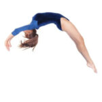 a girl is on front and back handspring which is a fundamental moves in aerobics