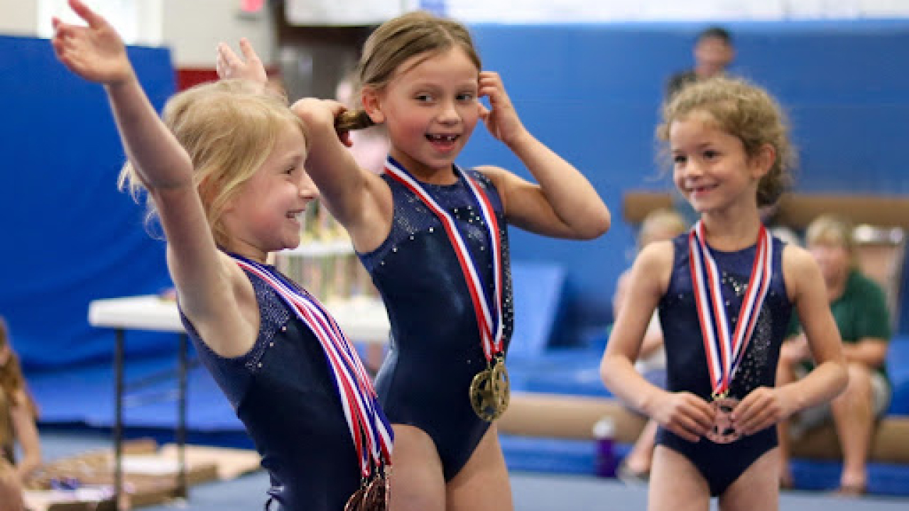 gymnastic level 1 in which the kids are celebrating their success