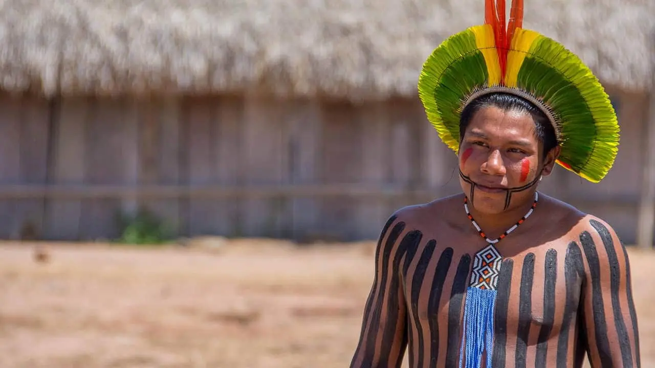 A kayapo man belongs to the Amazon rainforest tribe