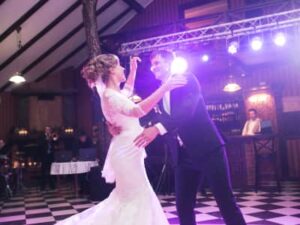 newly wed couple dancing on their wedding