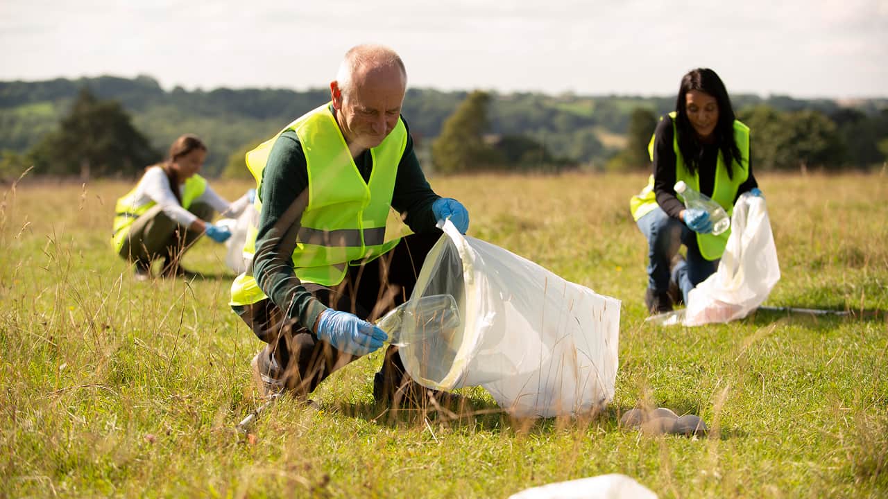 people collecting trash from a safari