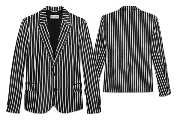 YSL Paris - Mens Jacket with Peak Lapel in Black and White Striped Polyester