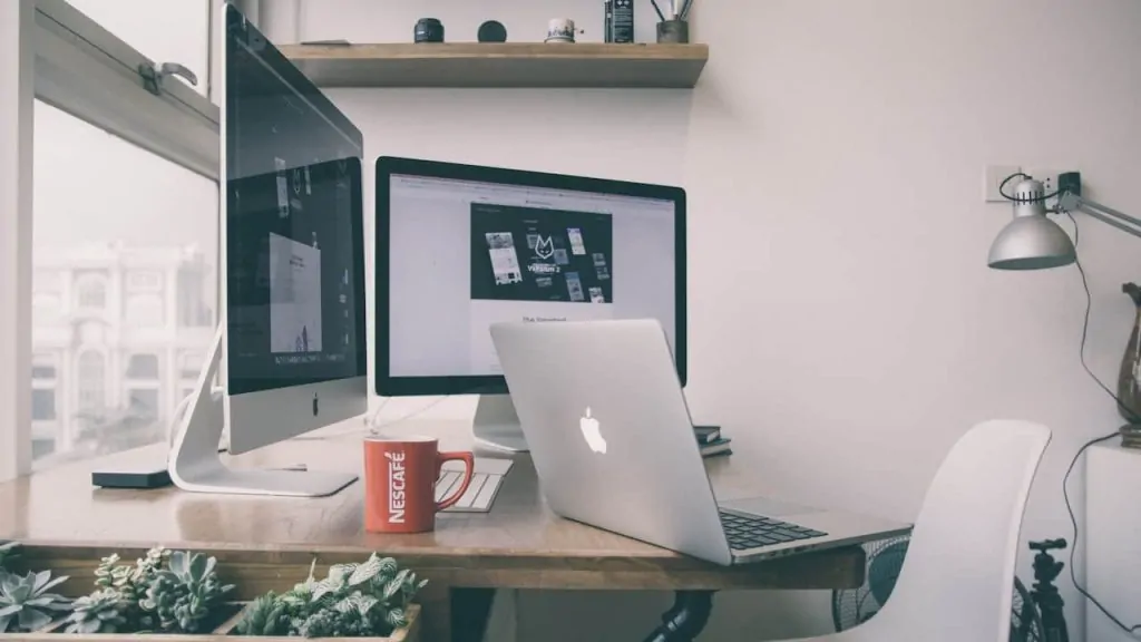 working table with personal computers