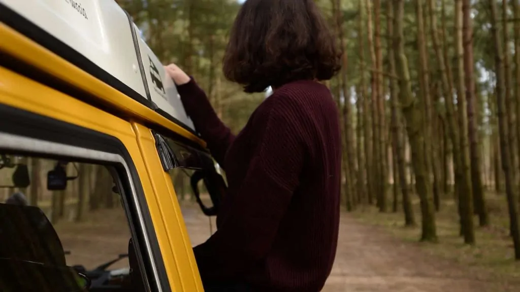 Woman Sitting On The Car's Window