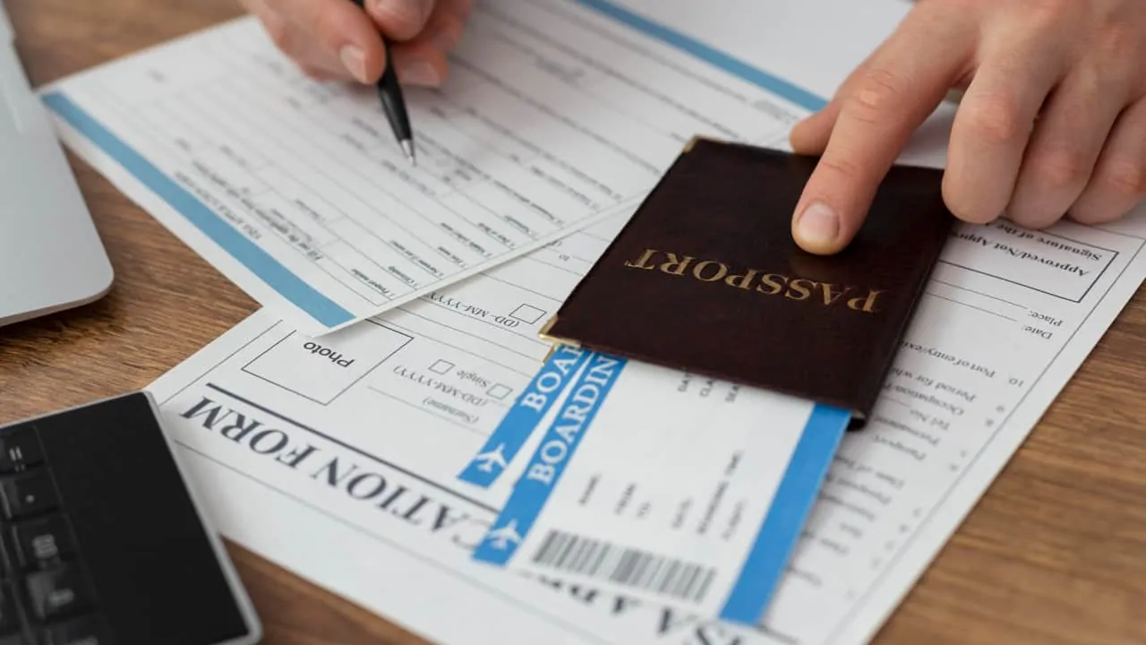 visa application form with passport which is an important step for nomadic lifestyle