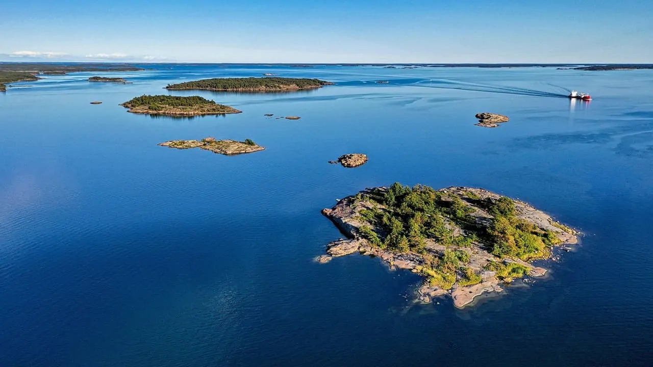 A breathtaking view of the Bazaruto Archipelago from above, surrounded by blue water